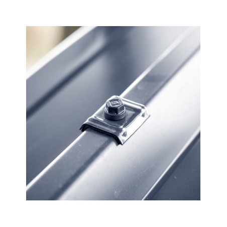 1 x Zelfborende schroef met ruiter gemonteerd voor dakbedekking Type E1 RAL5008 grijsblauw 6,3 x 100