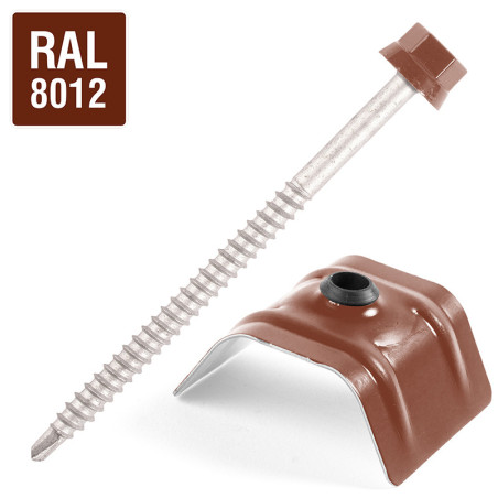 1 x Zelfborende schroef met ruiter voor alles 2 stuks Type C1 RAL8012 roodbruin 6,3 x 100