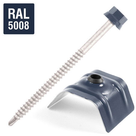 1 x Zelfborende schroef met ruiter voor alles 2 stuks Type C1 RAL5008 grijsblauw 6,3 x 100