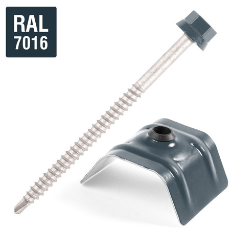 1 x Zelfborende schroef met ruiter voor alles 2 stuks Type C1 RAL7016 antraciet grijs 6,3 x 100