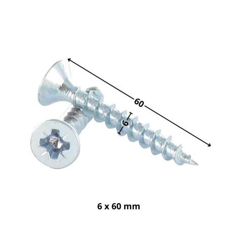 1 x Agglo houtschroeven PREMIUM gefreesde kop Pozi PZ8 6X60 Wit verzinkt staal