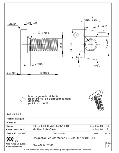 1 x Metalen schroeven hamerkop M12/30 12X34...