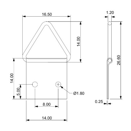 1 x Driehoekige ophanger voor schilderijen 20 mm Ruw staal