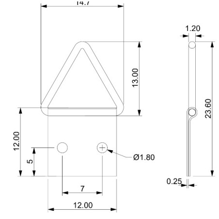 1 x Driehoekige ophanger voor schilderijen 12 mm Ruw staal