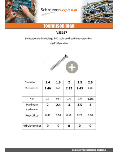 1 x Zelftappende schroef voor plastic gefreesde...
