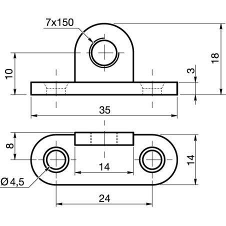 1 x Bevestigingslip met oog diameter 7 mm Ruw staal
