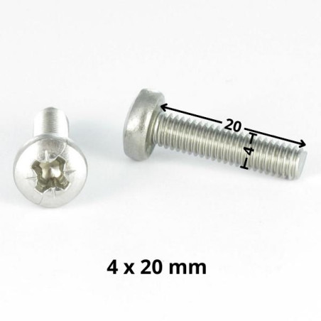 1 x Metalen schroeven bolvormige kopschroef Pozi PZ7 M4X20 Wit verzinkt staal