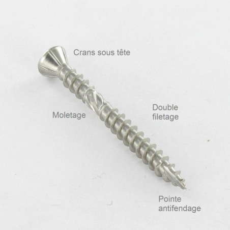 1 x Terrasschroeven dubbele draad gefreesde kop TORX T25 5X60 anti-splijtpunt type 17 cut A4 RVS