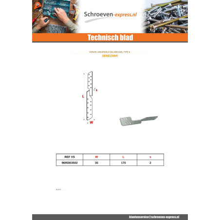 1 x Beugel / haak van BALKEN Type to sendzimir 35X170 hoge corrosiebestendigheid Thermisch verzinkt staal