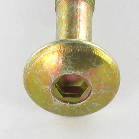 1 x Schroeven Bolkop breed rond holle zeshoekige M6X47 bedraad op 32 conische uiteinde Bichromaat