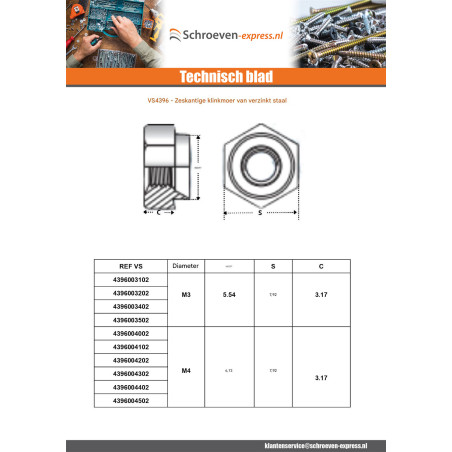 1 x Klinkmoer zeshoekig Wit verzinkt staal M10 Metaalplaat dikte 2,5 mm