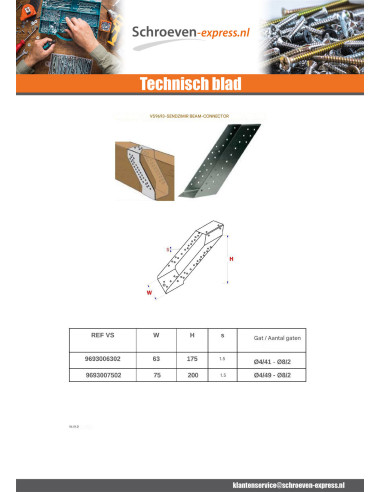1 x Houtbalkconnector sendzimir 63X175