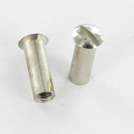 1 x Moer Hulsmoer gefreesde bolkop split M4X12 5X16 Messing chroom