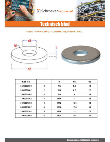 1 x Sluitring voor constructies hout binnen...