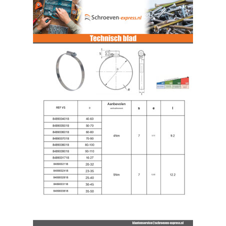1 x Slangklem verplaatste kop niet-geperforeerde band van 12 diameter 130 to 150 RVS W4