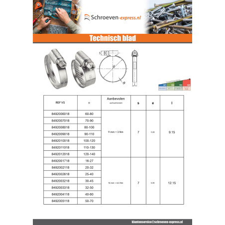 1 x Slangklem niet-geperforeerde band van 12 mm diameter 80 to 100 Verzinkt staal W1