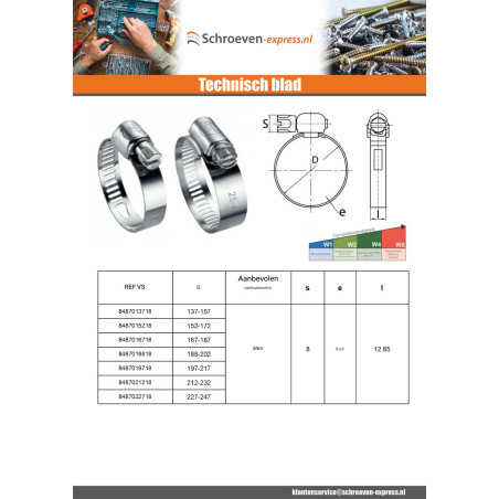 1 x Slangklem geperforeerde band LBAN 8 diameter 10 to 16 RVS W4