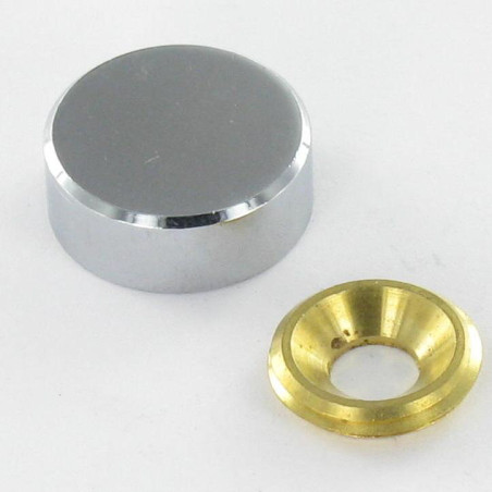 1 x Conische rozet of schroefdop (1 rozet en 1 schroefdop) Messing chroom diameter 15 voor Schroeven M5