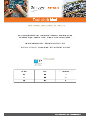 1 x Betonschroeven zeskantkop TH S13 A4 RVS...