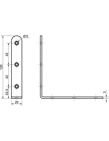 1 x Bevestigingshoek lang 90 120x20x3 Wit...