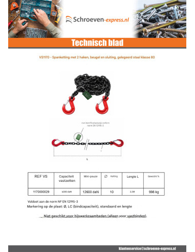 1 x Ketting voor sjorren 2 Haak rang 80 3.5 M...