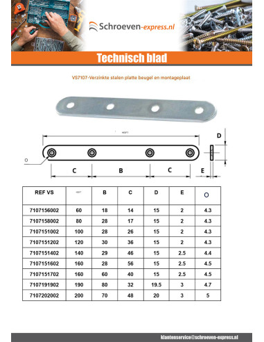 1 x Beugel / haak MONTAGE plat 15X160 Wit...