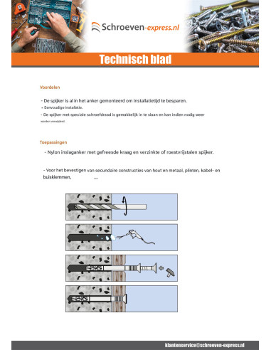 1 x Inslaan met anker spijkerschroef Wit...