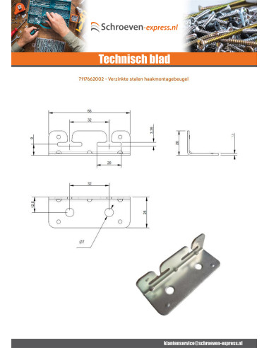 1 x Bevestigingslip to Haak 660X200 Wit...