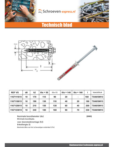 1 x Plug DUOXPANF zeskantkop TH 10X180 Fischer...