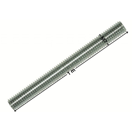 1 x Draadstang M7 steek van 150 lengte 1 meter Klasse 4.8 Wit verzinkt staal