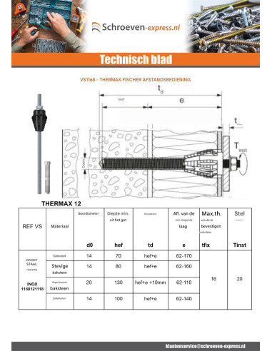 1 x Afstandsmontage THERMAX Fischer 12/110 M12...