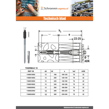 1 x Afstandsmontage THERMAX Fischer 8/160 M6 Wit verzinkt staal