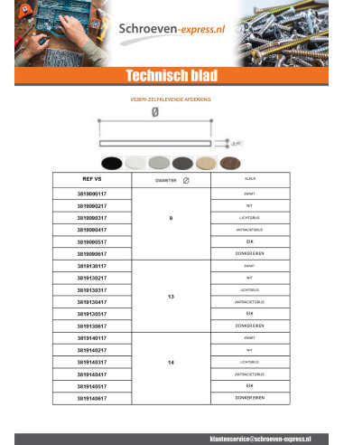 1 x Zelfklevende dop diameter 9 wit