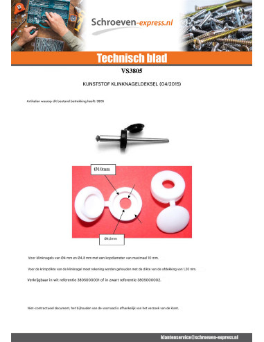 1 x Dop Klinknagel Polietileno wit