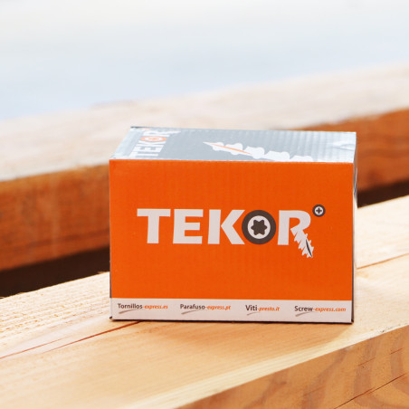 1 x TEKOR houtschroeven schijfkop TORX T40 anti-splijtpunt type 17 cut 10X260 gedeeltelijke draad Wit verzinkt staal