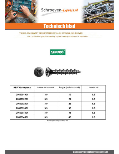 1 x Gipsplaatschroeven SPAX Phillips 2 3.9X45...