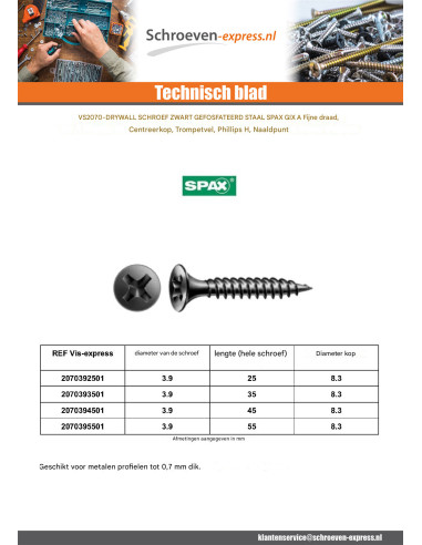 1 x Gipsplaatschroeven SPAX Phillips 2 3.9X35...