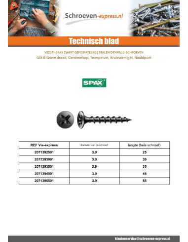 1 x Gipsplaatschroeven SPAX Phillips 2 3.9X55...