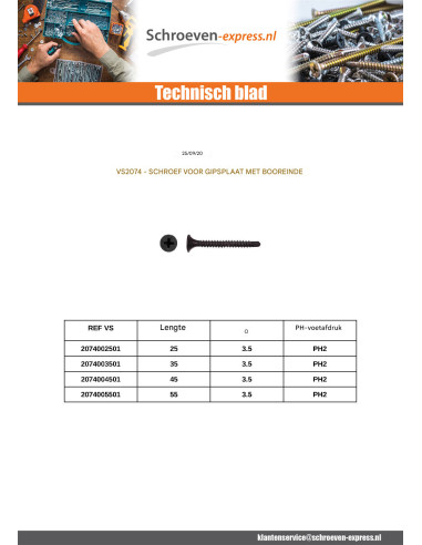 1 x Gipsplaatschroeven to uiteinde Zelfborende...
