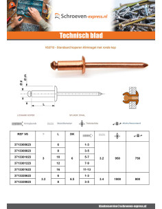 Klinknagel Standaard ronde kop koperen stalen staaf 3.2X8... 2
