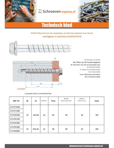 1 x Betonschroeven zeskantkop TH kraagflens T24...