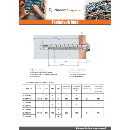 1 x Betonschroeven zeskantkop TH kraagflens T24 18x180 Wit verzinkt staal