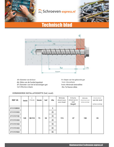 1 x Betonschroeven zeskantkop TH kraagflens T21...
