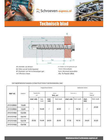 1 x Betonschroeven zeskantkop TH kraagflens T18...