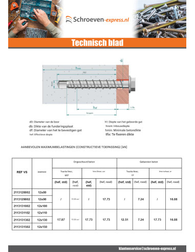 1 x Betonschroeven zeskantkop TH kraagflens T18...