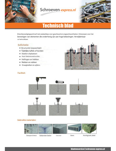 1 x Betonschroeven zeskantkop TH kraagflens...