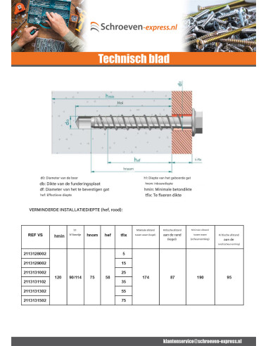 1 x Betonschroeven zeskantkop TH kraagflens T18...