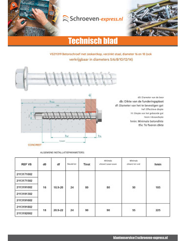 1 x Betonschroeven zeskantkop TH kraagflens T24...