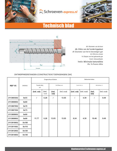 1 x Betonschroeven zeskantkop TH kraagflens T13...