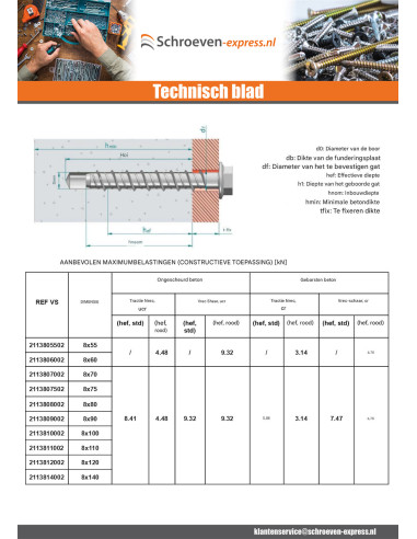 1 x Betonschroeven zeskantkop TH kraagflens T13...